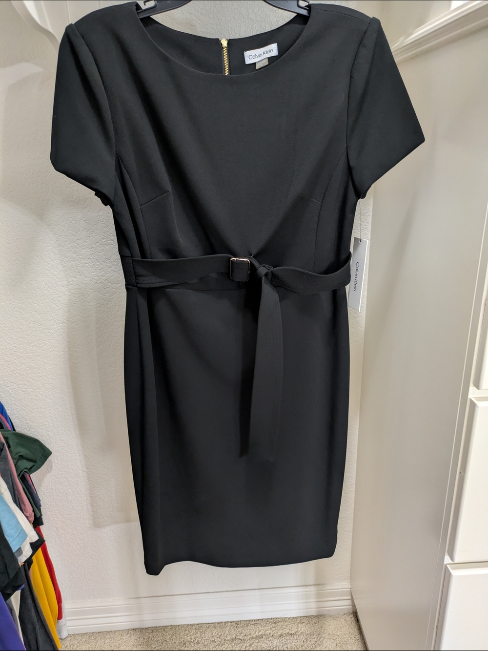 Calvin Klein Black Belted Midi Sheath Dress